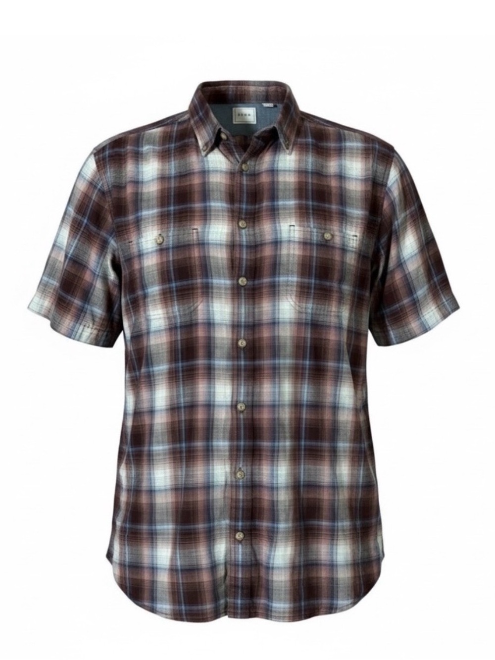 Men's Reddish Brown Plaid Short-Sleeve Shirt - Casual Lightweight Button-Up